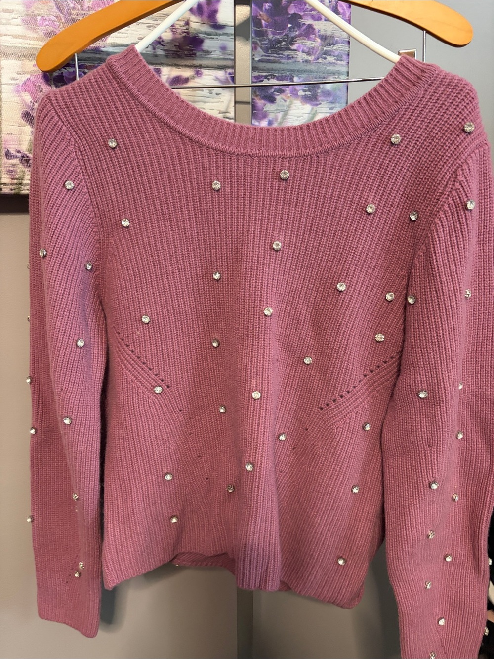 Women’s Elie Tahari Mauve Embellished Sweater Size L NWT 100% Cashmere